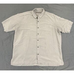 REI Mens Large Light Grey Modal Rayon Short Sleeve Button Down Shirt Pocket